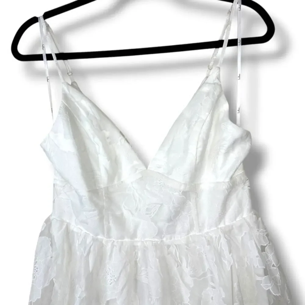 Lulus NWOT Floral Feelings White Floral Burnout Jacquard Babydoll Mini Dress - Picture 7 of 12